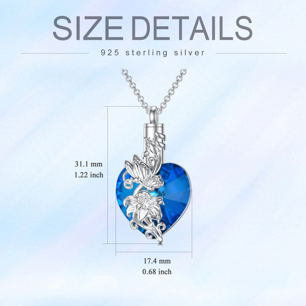 Sterling Silver Heart Crystal Butterfly Urn Necklace For Ashes For Women Best Friends-6