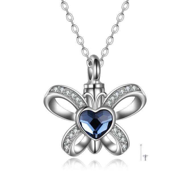 Collana per urne in argento sterling a forma di cuore e farfalla di cristallo per le ceneri