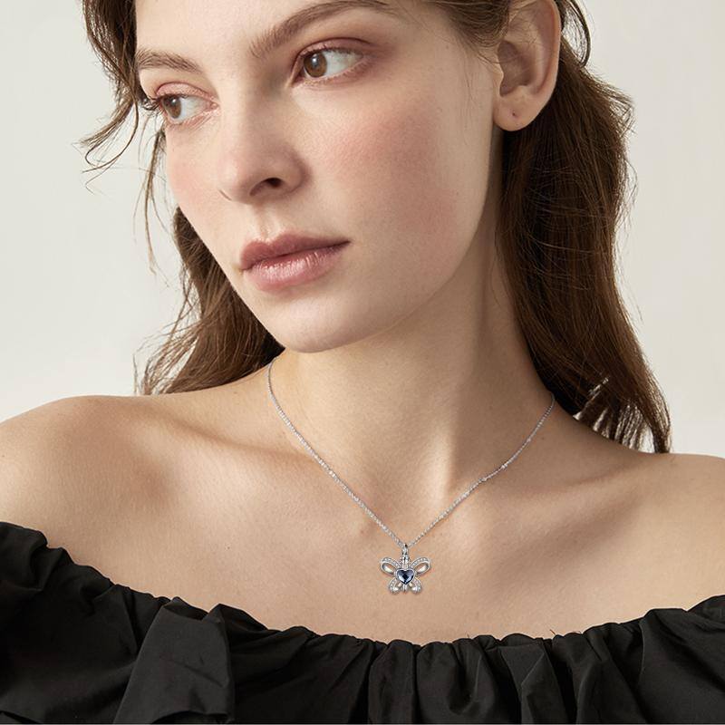 Sterling Silver Heart Shaped Crystal Butterfly Urn Necklace for Ashes-2