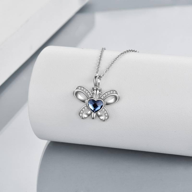 Sterling Silver Heart Shaped Crystal Butterfly Urn Necklace for Ashes-3