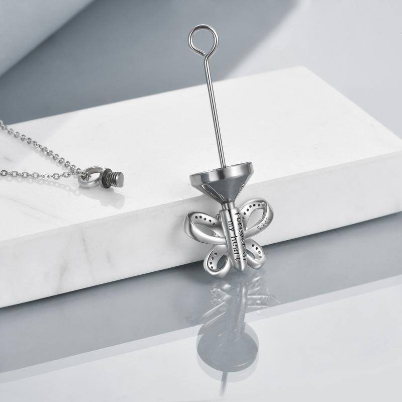 Sterling Silver Heart Shaped Crystal Butterfly Urn Necklace for Ashes-4
