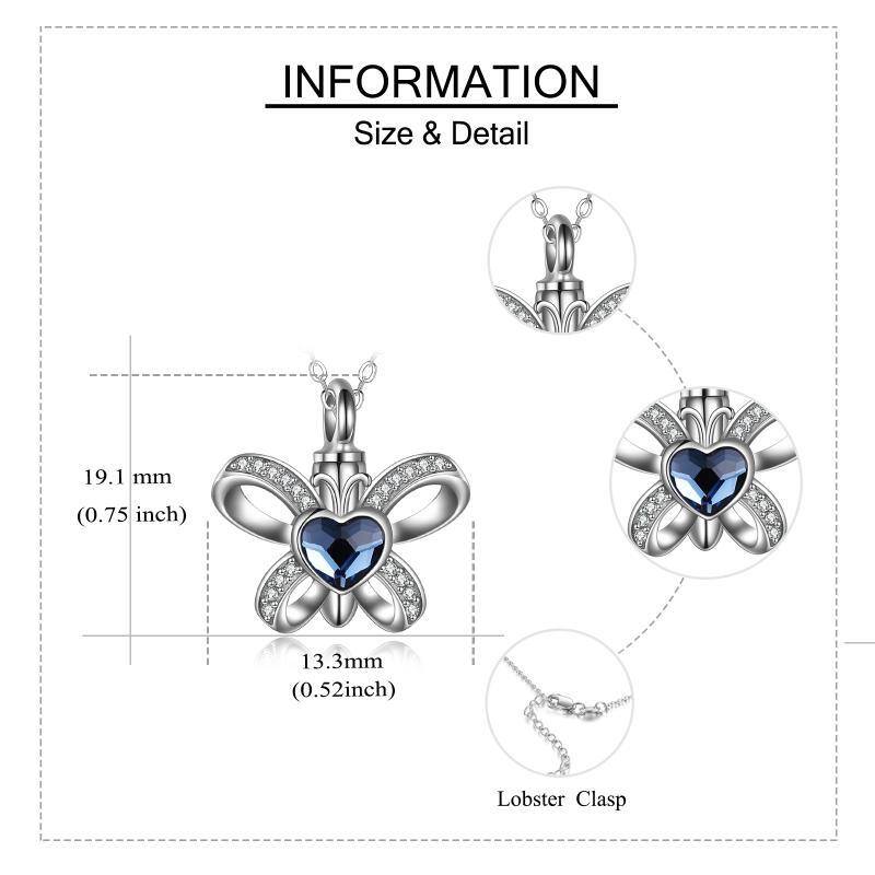 Sterling Silver Heart Shaped Crystal Butterfly Urn Necklace for Ashes-5