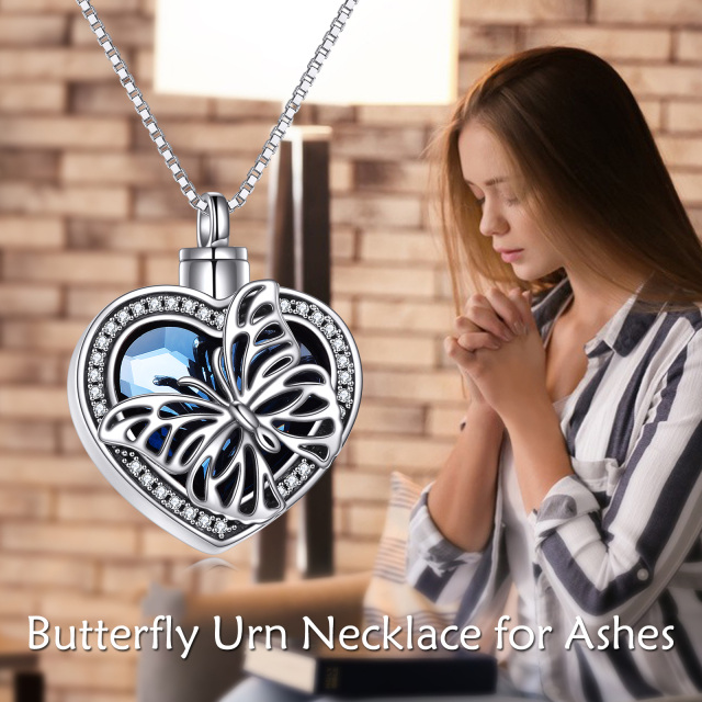 Collier en argent sterling pour cendres avec papillon en cristal en forme de coeur et urne-6