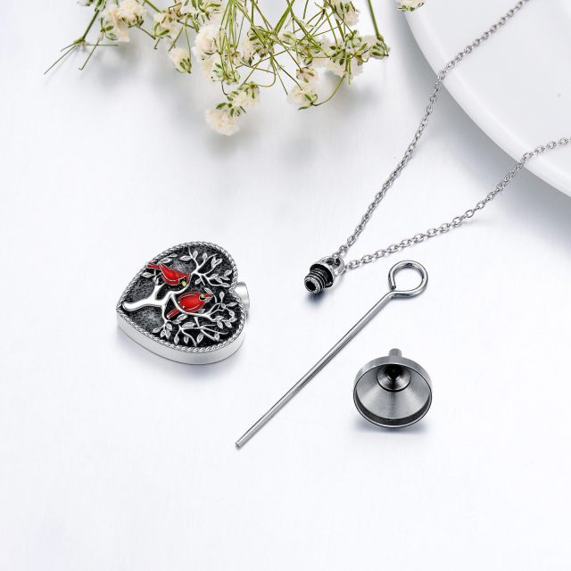 Collana d'argento a forma di cuore con cardinale di cristallo, albero della vita e urna a forma di cuore per le ceneri-4