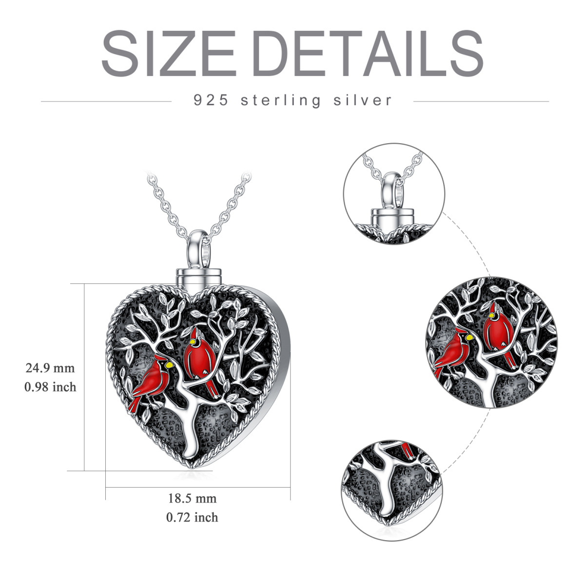 Collier en argent sterling pour cendres avec cardinal en forme de coeur, arbre de vie et u-5