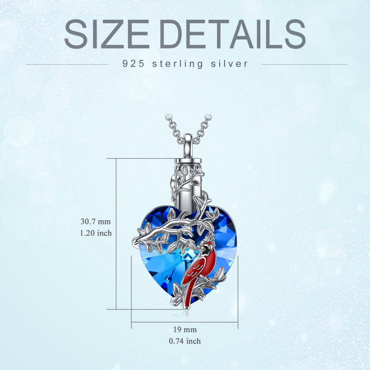 Collier d'urne en forme de cœur cardinal en argent sterling et cristal bleu pour cendres pour femme-5