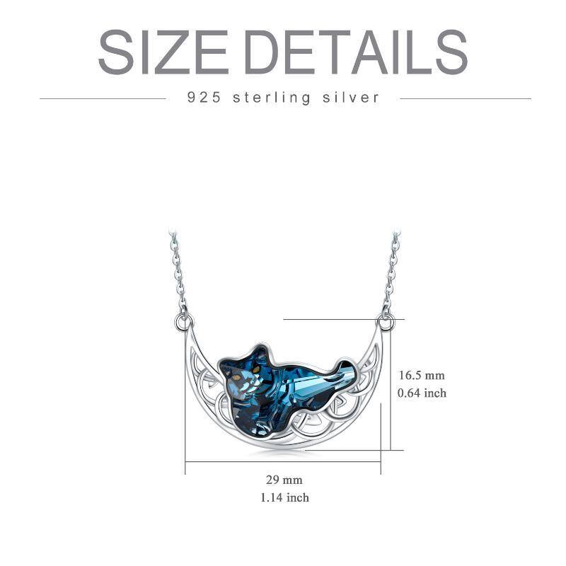 Sterling Silver Heart Crystal Cat Celtic Knot Moon Pendant Necklace For Women-5