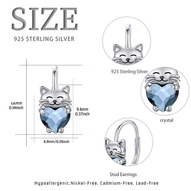 Boucles d'oreilles en argent sterling avec chat en cristal en forme de coeur-5