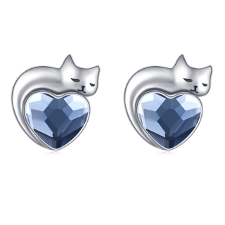 Sterling Silver Heart Crystal Cat Stud Earrings For Women-33