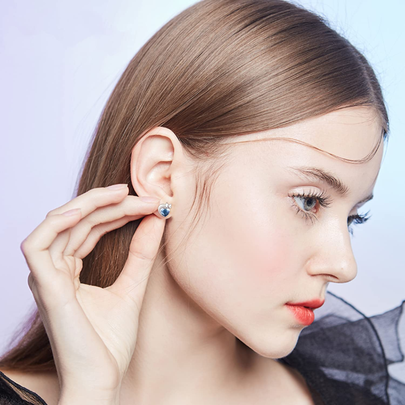 Brincos de gato de cristal de coração de prata esterlina para mulheres-2