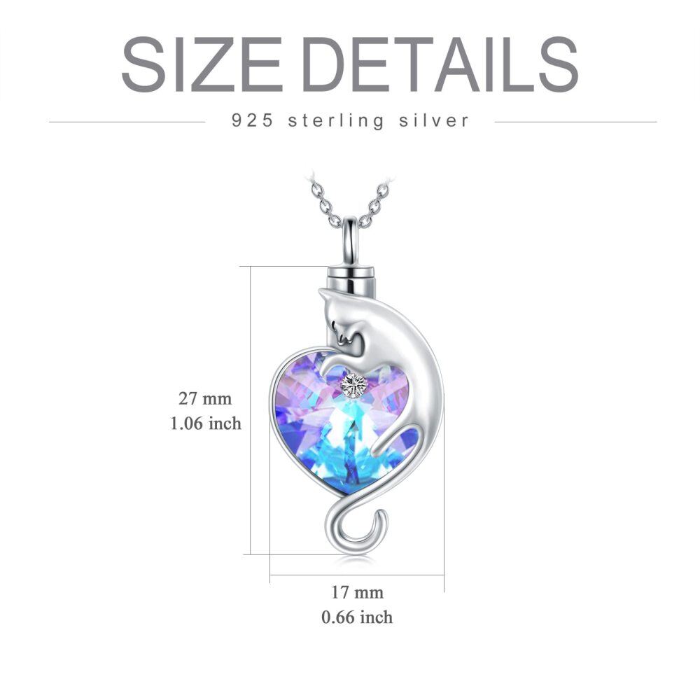 Sterling Silver Heart Shaped Crystal Cat & Heart Urn Necklace for Ashes-4