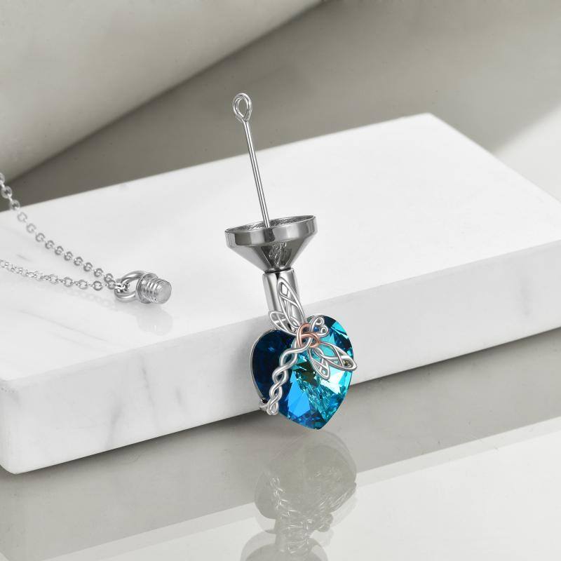 Sterling zilveren hartvormige kristal Keltische knoop Dragonfly Urn ketting voor as-4