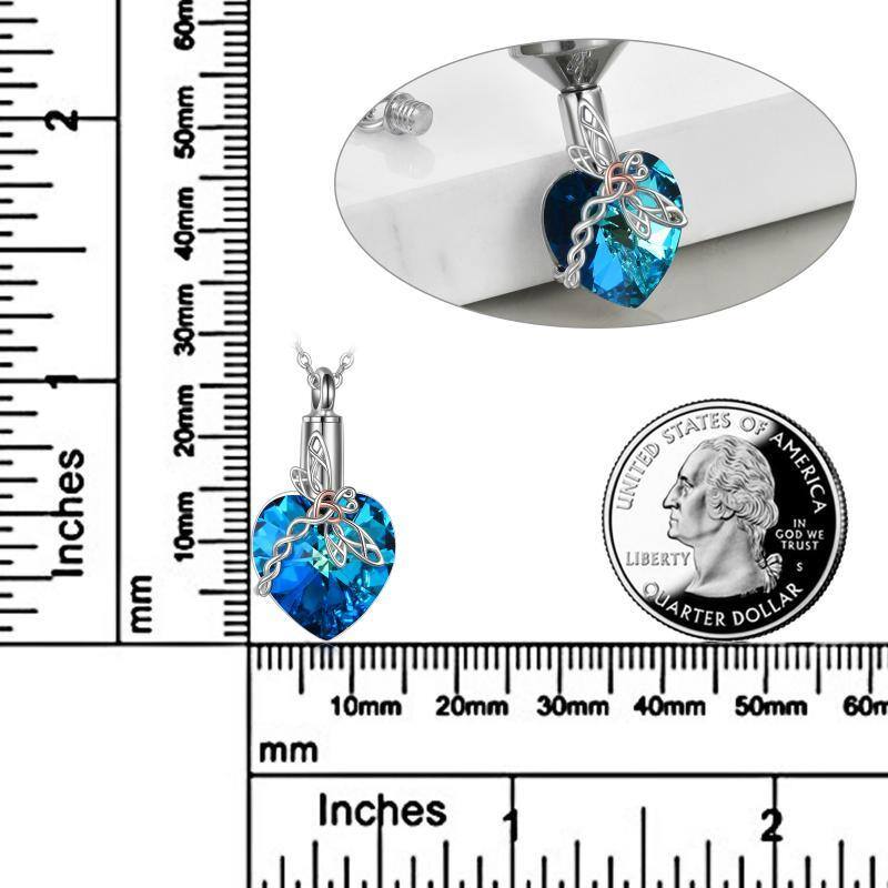 Sterling zilveren hartvormige kristal Keltische knoop Dragonfly Urn ketting voor as-5