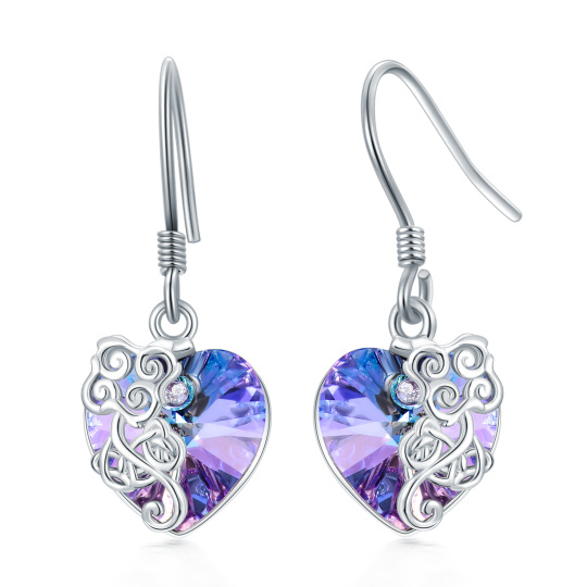 Boucles d'oreilles pendantes en argent sterling avec nœud celtique en forme de cœur et cristal pour femme