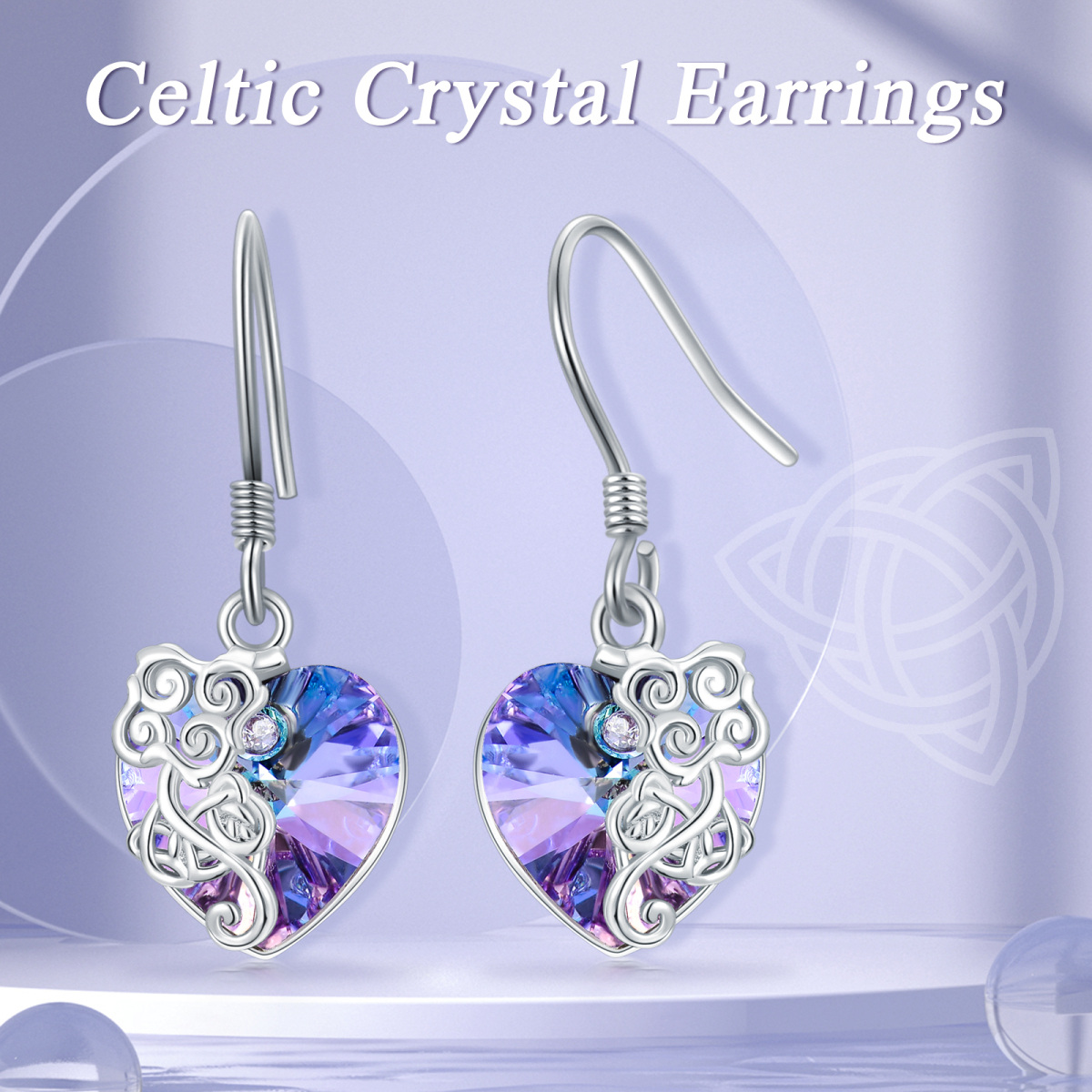 Sterling Silver Heart Crystal Celtic Knot Drop Earrings For Women-6