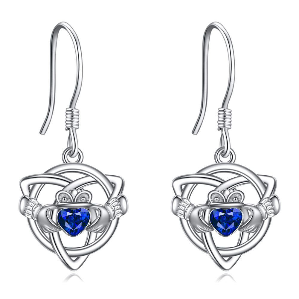 Sterling Silver Heart Crystal Celtic Knot Drop Earrings for Women-1