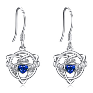 Sterling Silver Heart Crystal Celtic Knot Drop Earrings for Women-13