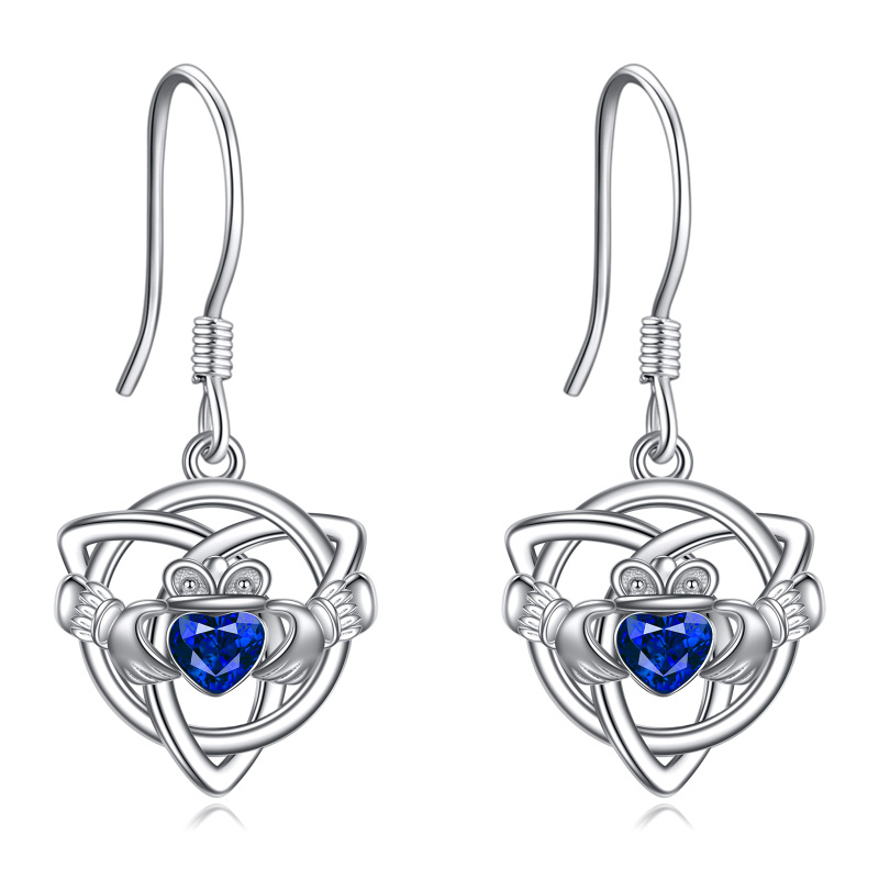 Sterling Silver Heart Crystal Celtic Knot Drop Earrings for Women