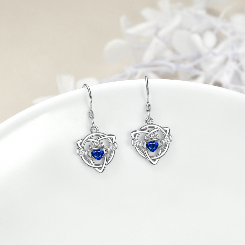 Sterling Silver Heart Crystal Celtic Knot Drop Earrings for Women-3