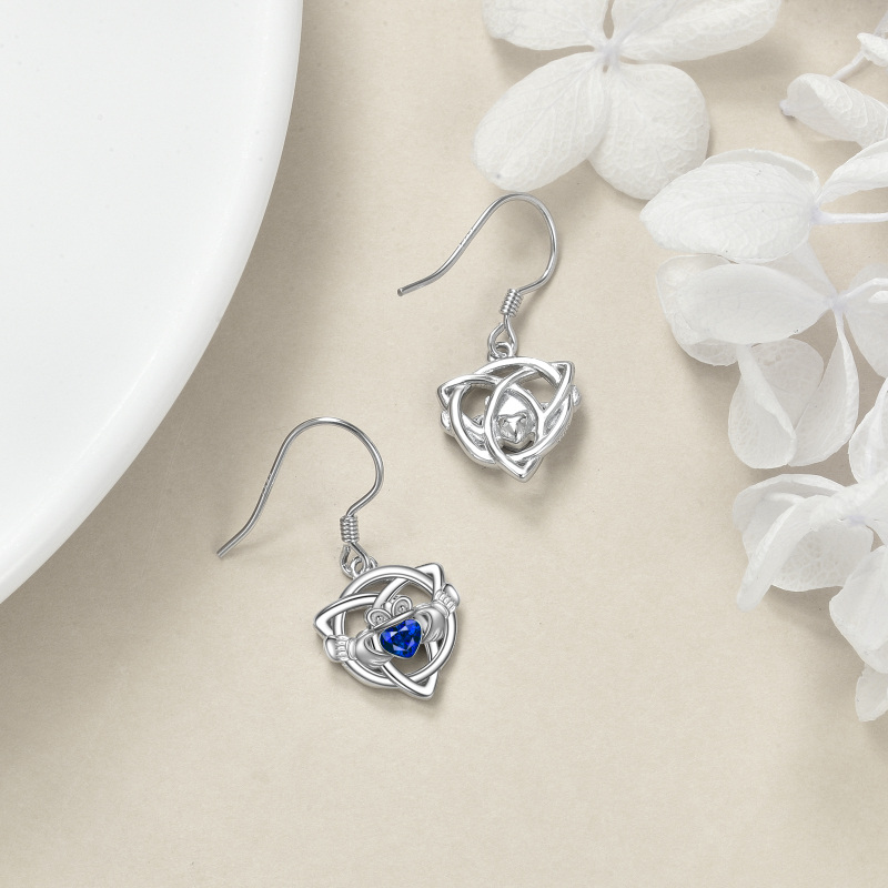 Sterling Silver Heart Crystal Celtic Knot Drop Earrings for Women-4