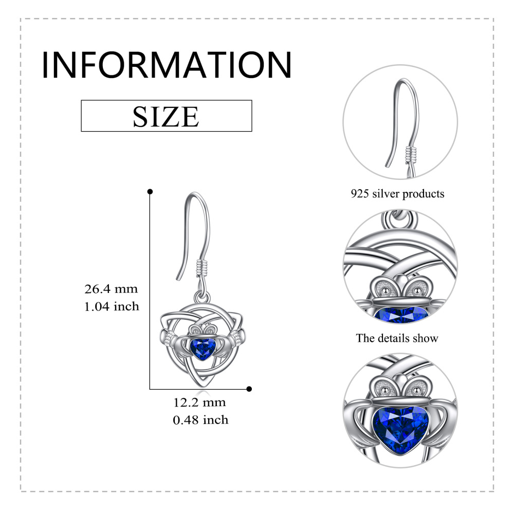 Sterling Silver Heart Crystal Celtic Knot Drop Earrings for Women-5
