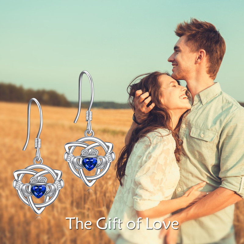 Sterling Silver Heart Crystal Celtic Knot Drop Earrings for Women-6