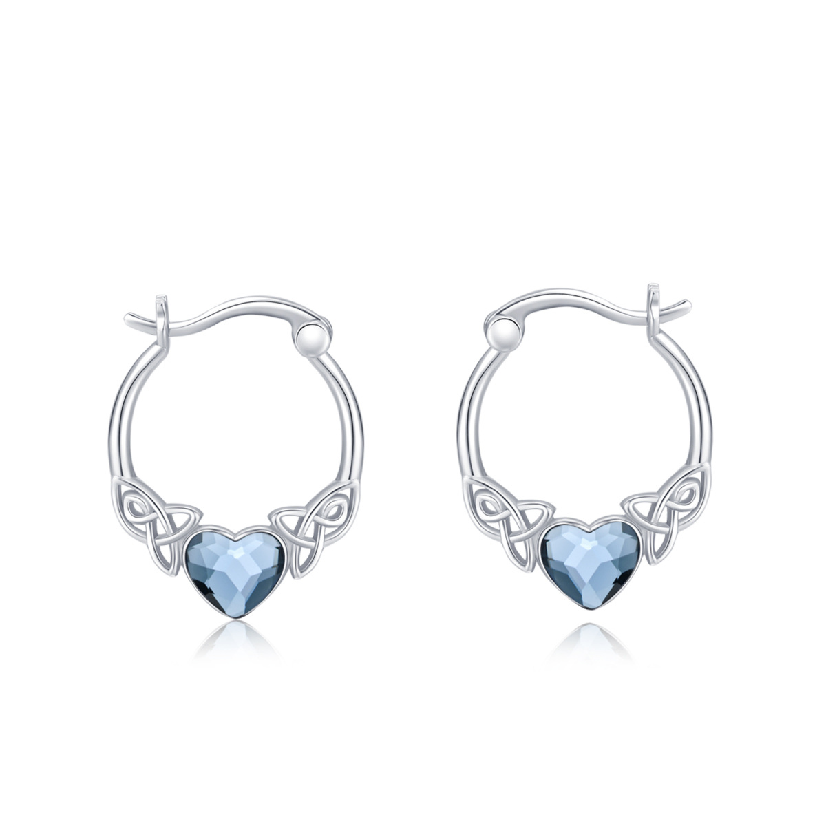 Boucles d'oreilles créoles en argent sterling avec nœud celtique en forme de cœur et cristal pour femme-1