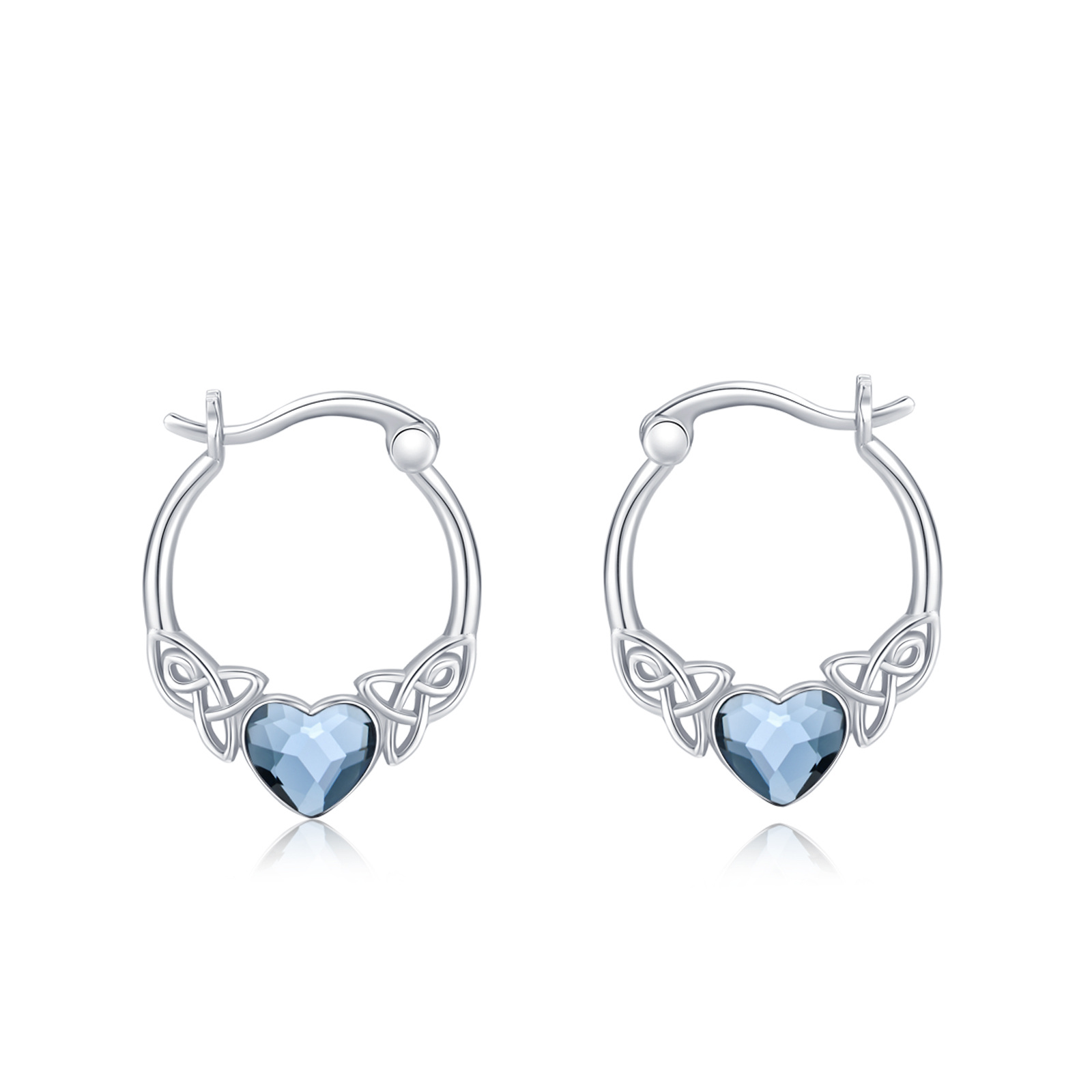 Boucles d'oreilles créoles en argent sterling avec nœud celtique en forme de cœur et cristal pour femme