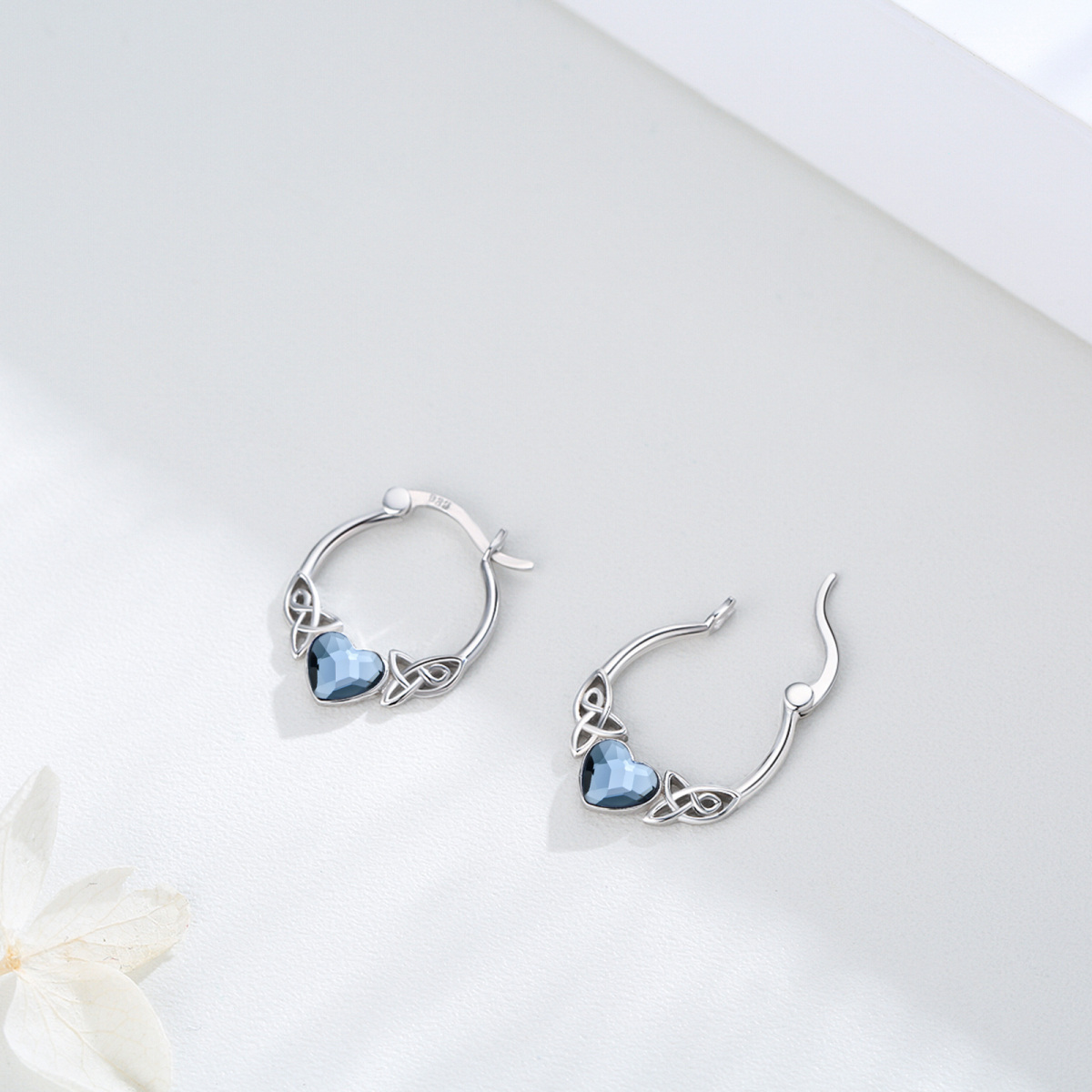 Boucles d'oreilles créoles en argent sterling avec nœud celtique en forme de cœur et cristal pour femme-3