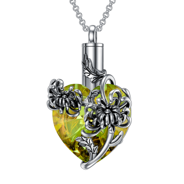 Sterling Silver Heart Shaped Crystal Chrysanthemum & Heart Urn Necklace for Ashes-3