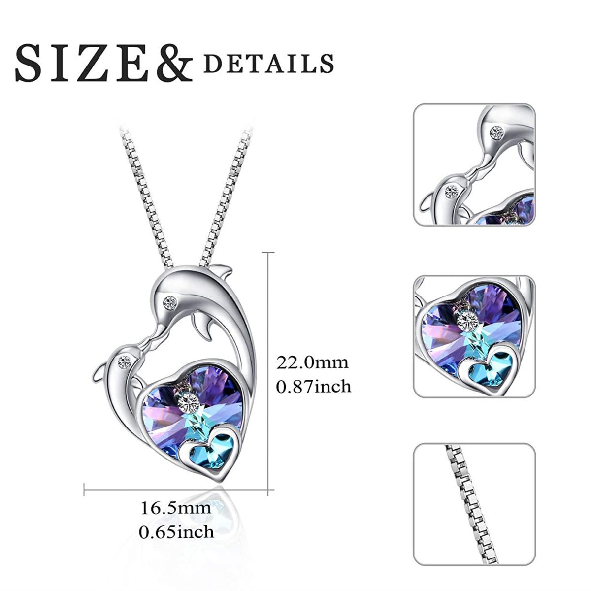 Collier en argent sterling avec pendentif dauphin en cristal en forme de coeur-5