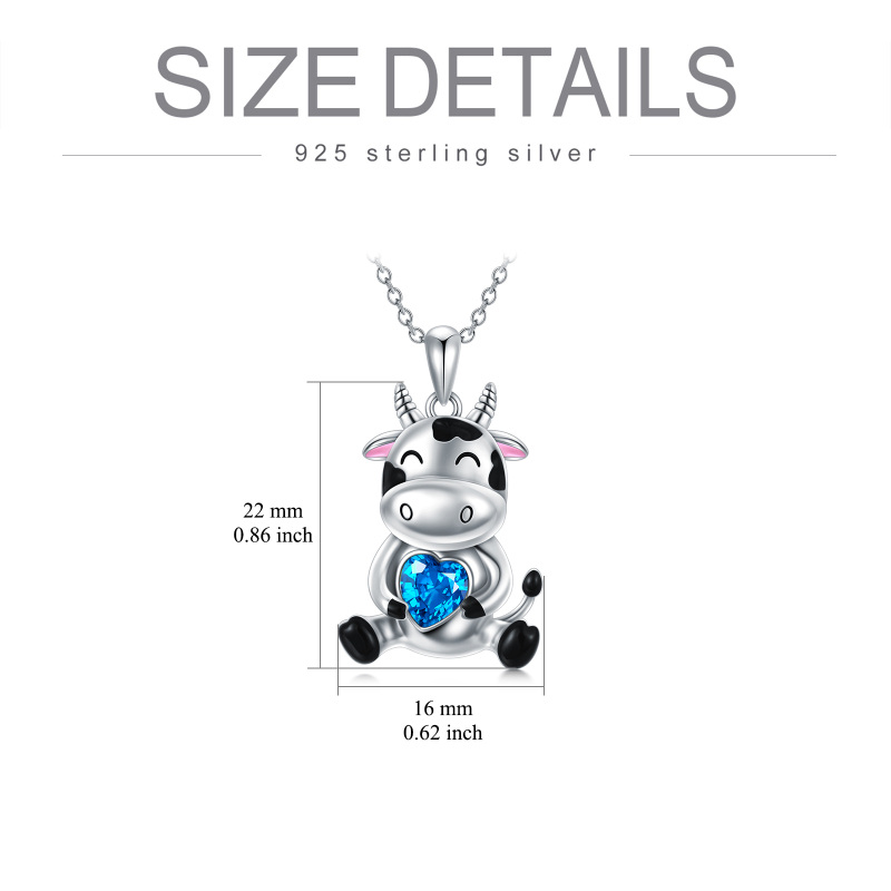 Sterling Silver Heart Crystal Cow & Heart Pendant Necklace For Women-6