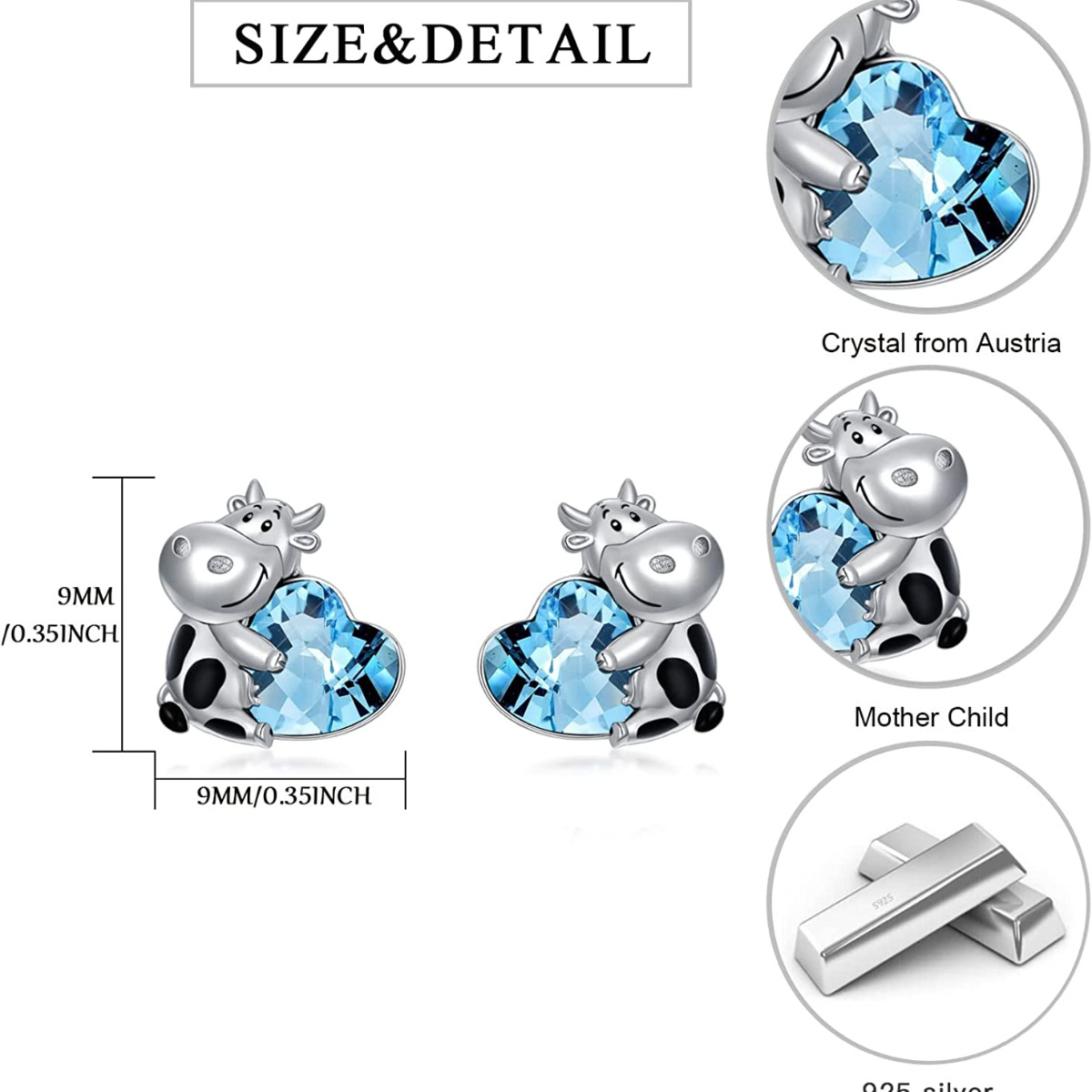 Sterling zilveren hart kristallen koe Stud Oorbellen voor vrouwen beste vrienden-5