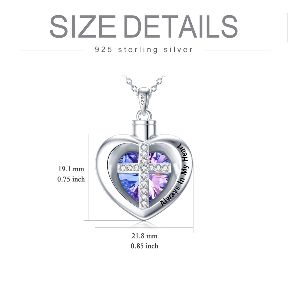 Sterling Silver Heart Crystal Cross Urn Necklace For Ashes Always In My Heart-5