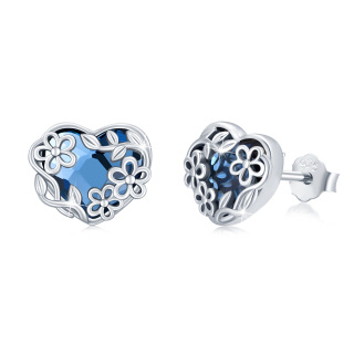 Sterling Silver Heart Crystal Daisy Stud Earrings For Women-3