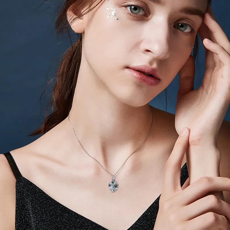 Colar de urna com pingente de lírio de cristal de coração em prata esterlina para joias de cremação de cinzas-4