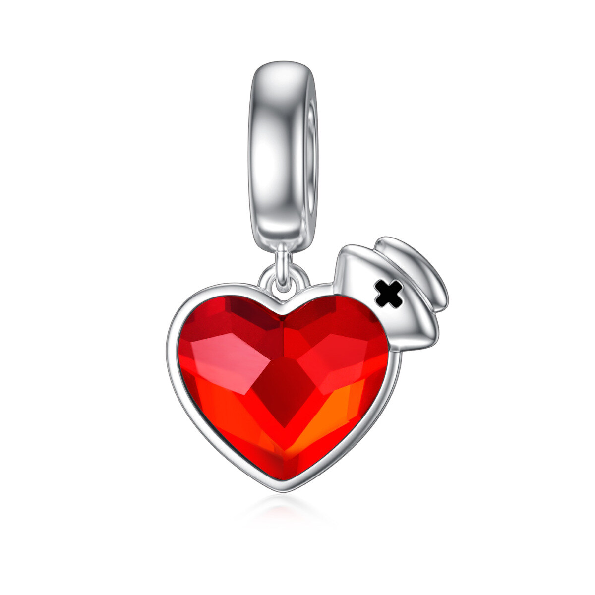 Sterling Silver Heart Crystal Dangle Charm For Women-1