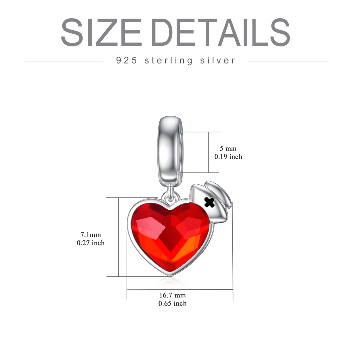 Sterling Silver Heart Crystal Dangle Charm For Women-5