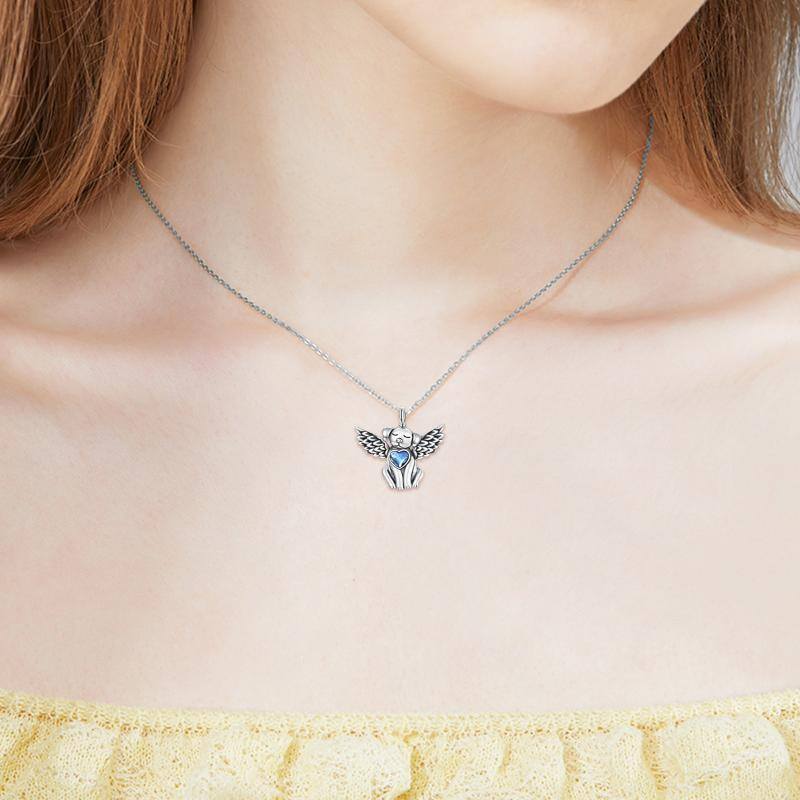 Sterling Silver Heart Shaped Crystal Dog & Angel Wing Urn Necklace for Ashes-2