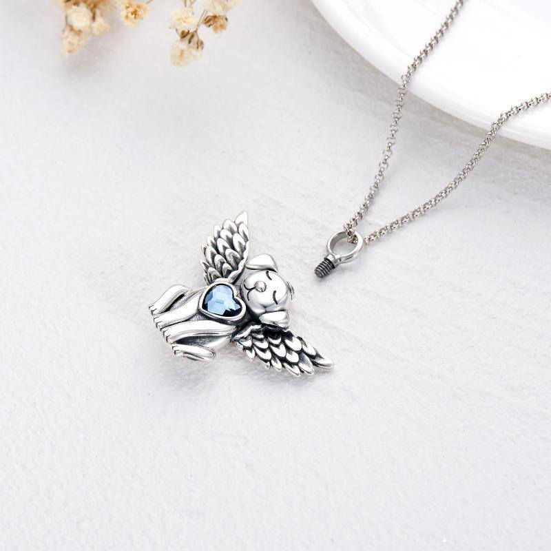 Sterling Silver Heart Shaped Crystal Dog & Angel Wing Urn Necklace for Ashes-4