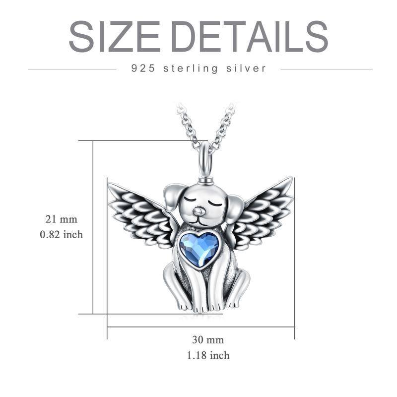 Sterling Silver Heart Shaped Crystal Dog & Angel Wing Urn Necklace for Ashes-5