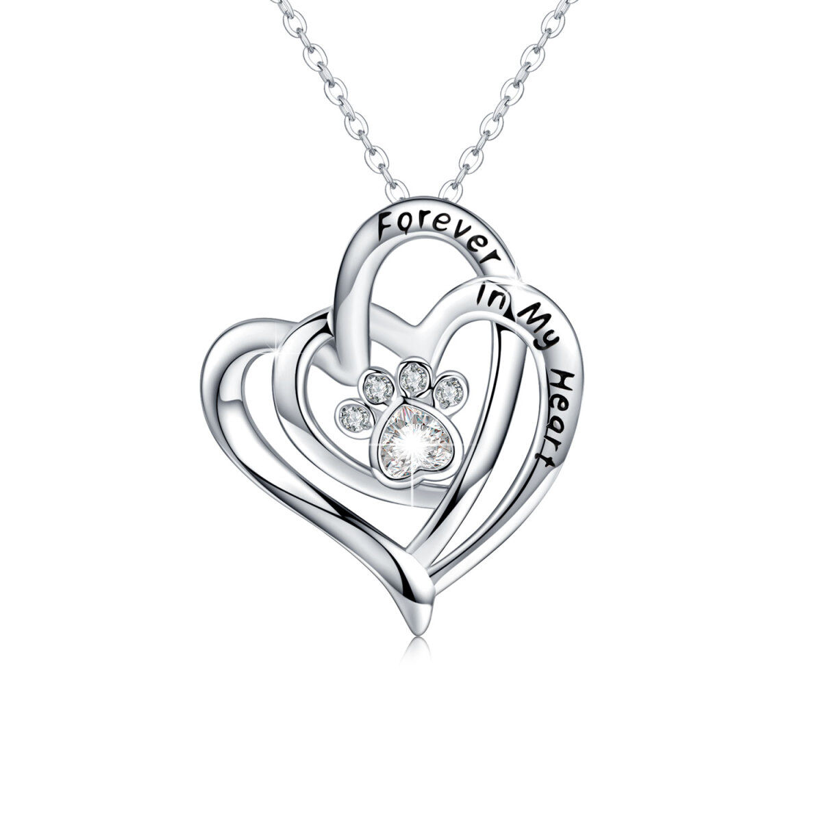 Collar con colgante de pata y perro de plata de ley con circonita cúbica y corazón para mujer-1