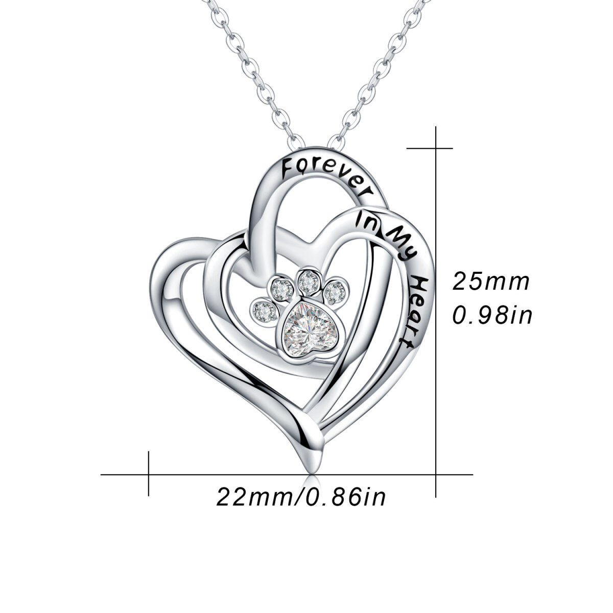 Collar con colgante de pata y perro de plata de ley con circonita cúbica y corazón para mujer-5