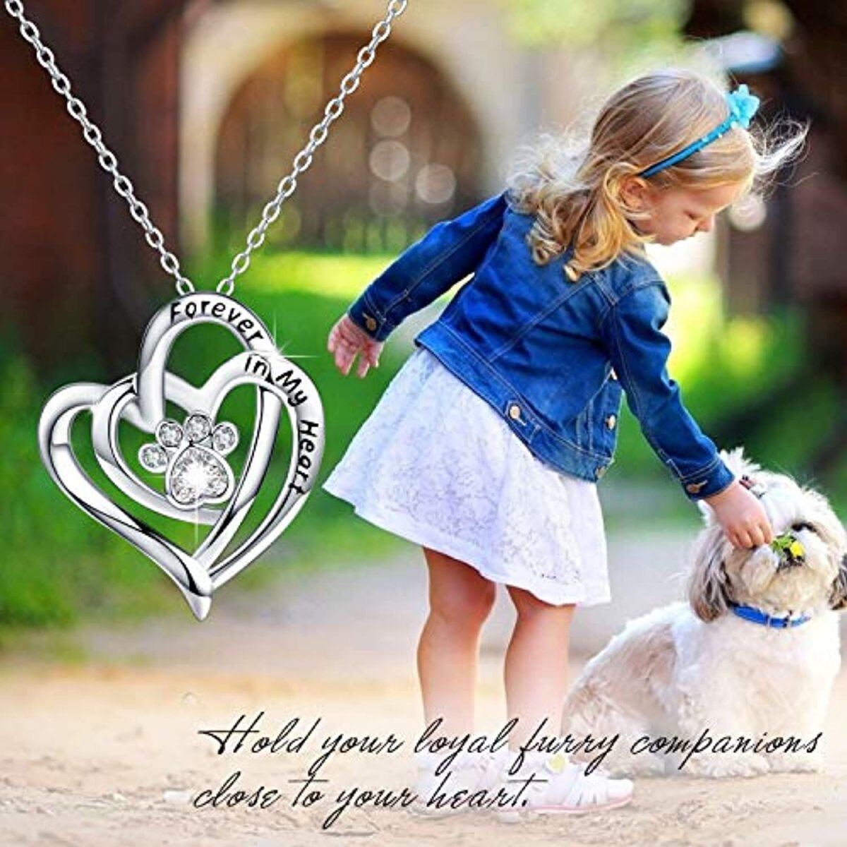 Collar con colgante de pata y perro de plata de ley con circonita cúbica y corazón para mujer-6