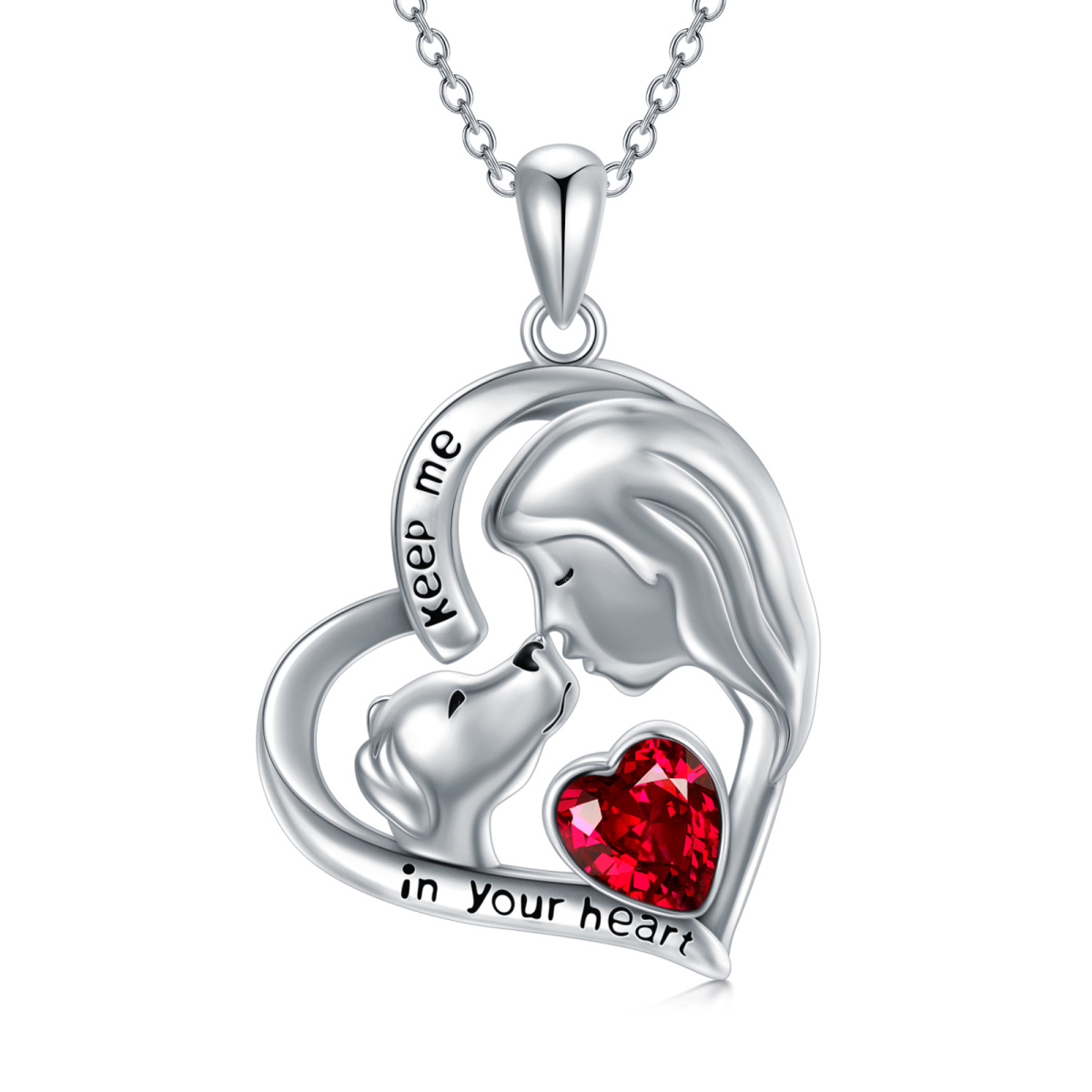 Collar con colgante de perro de plata de ley con forma de corazón y cristal para mujer-1