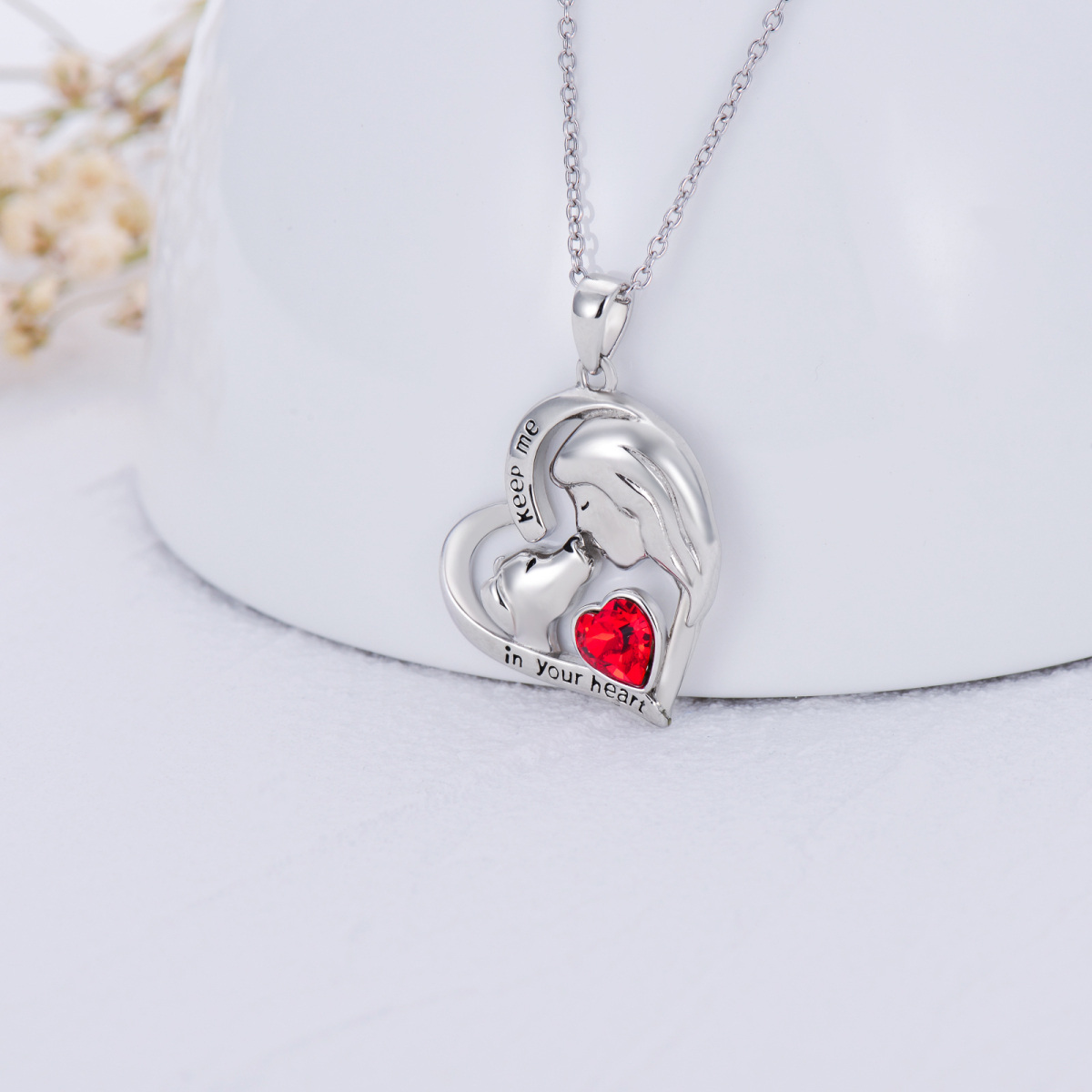 Collar con colgante de perro de plata de ley con forma de corazón y cristal para mujer-3