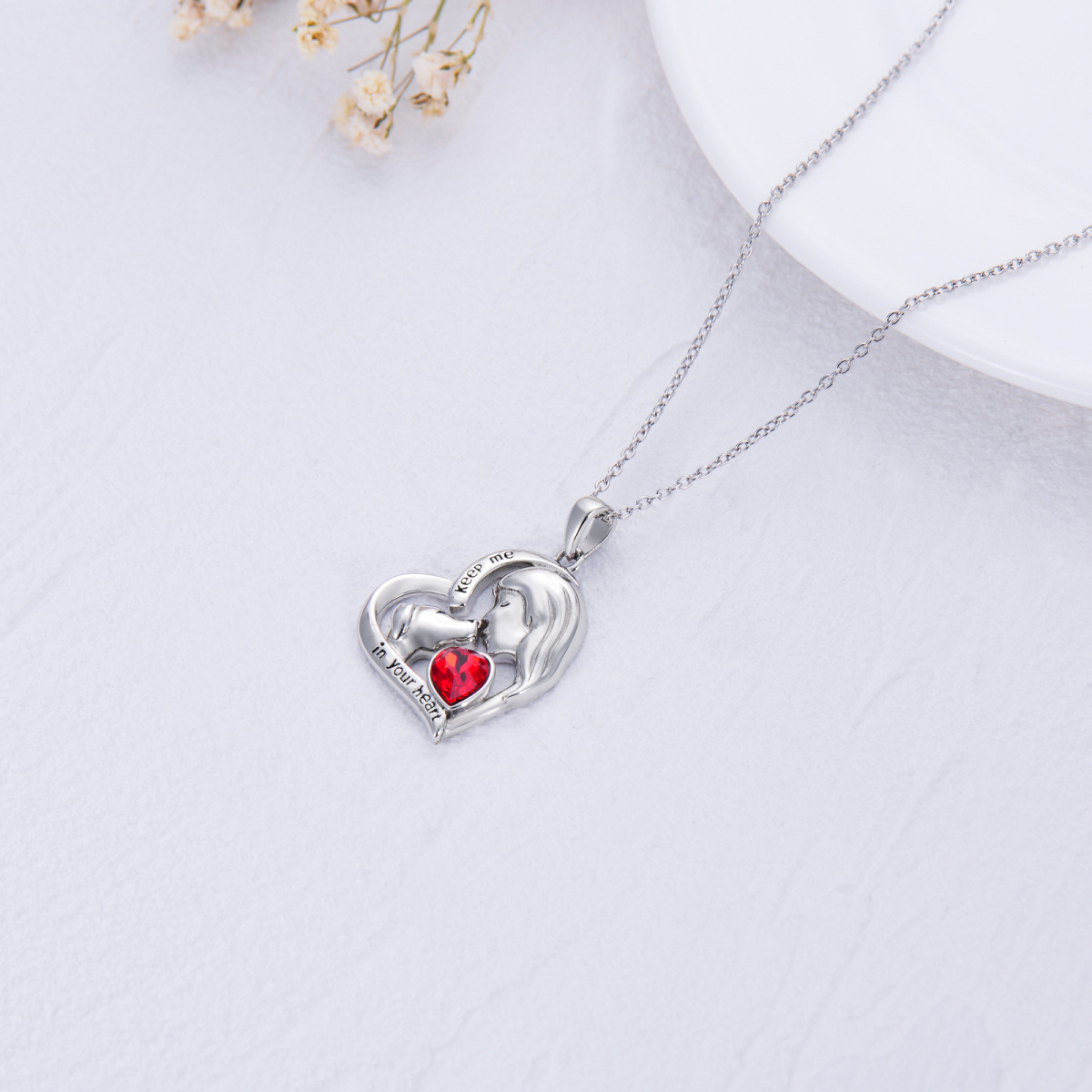 Sterling Silver Heart Crystal Dog Pendant Necklace For Women-4