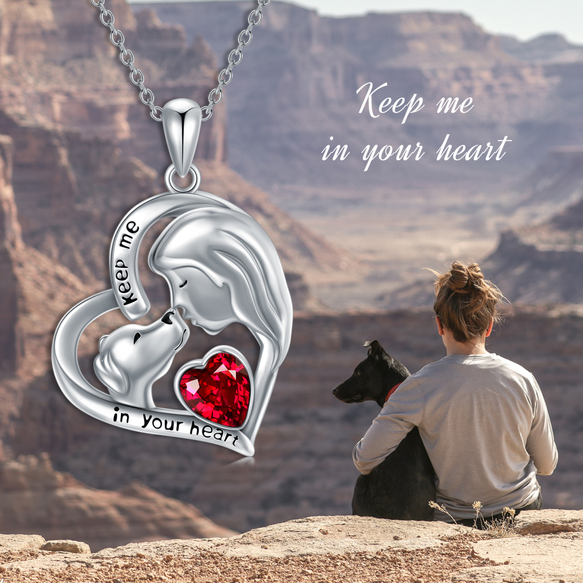 Sterling Silver Heart Crystal Dog Pendant Necklace For Women-6