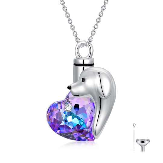 Sterling Silver Heart Crystal Dog Urn Necklace For Ashes