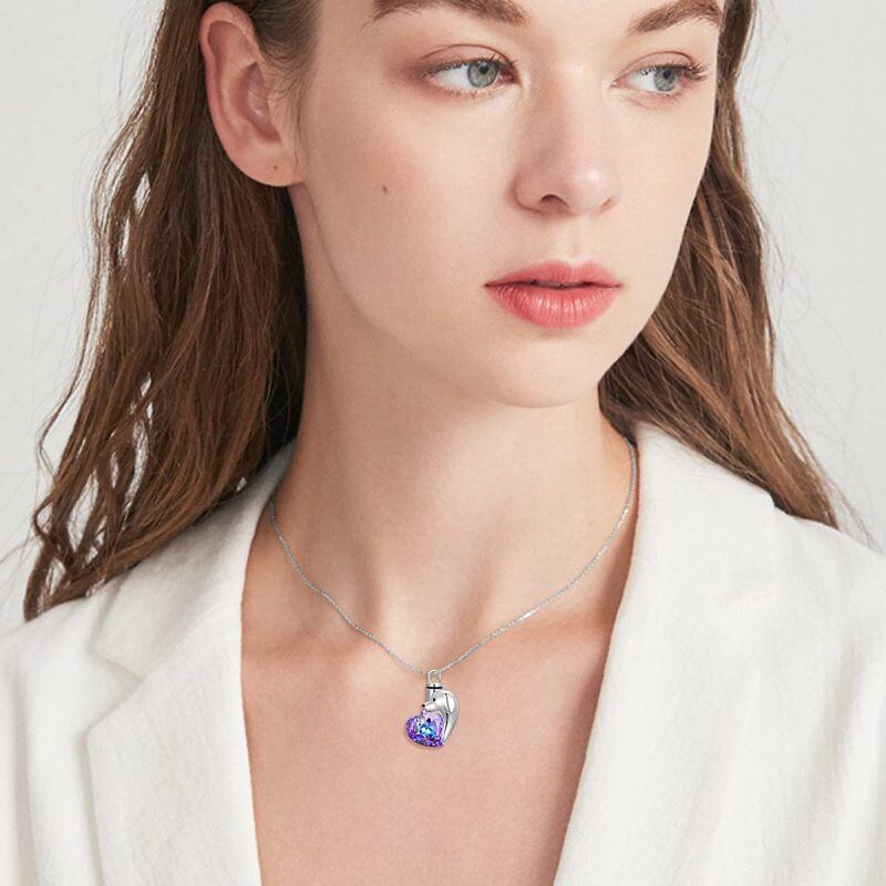 Sterling Silver Heart Crystal Dog Urn Necklace For Ashes-2